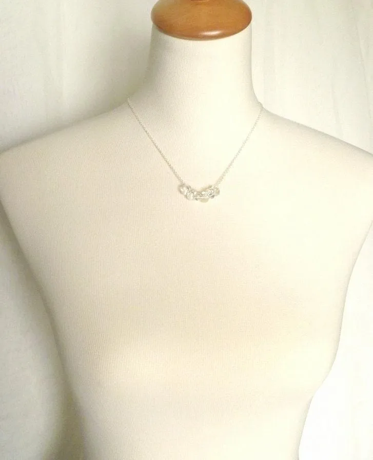Water Necklace, clear glass drops, clear teardrop, silver chain, delicate chain, minimalist necklace, clear glass bead small glass tear drop