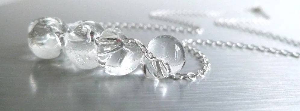 Water Necklace, clear glass drops, clear teardrop, silver chain, delicate chain, minimalist necklace, clear glass bead small glass tear drop