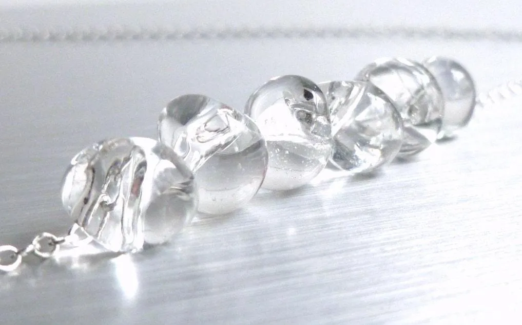 Water Necklace, clear glass drops, clear teardrop, silver chain, delicate chain, minimalist necklace, clear glass bead small glass tear drop