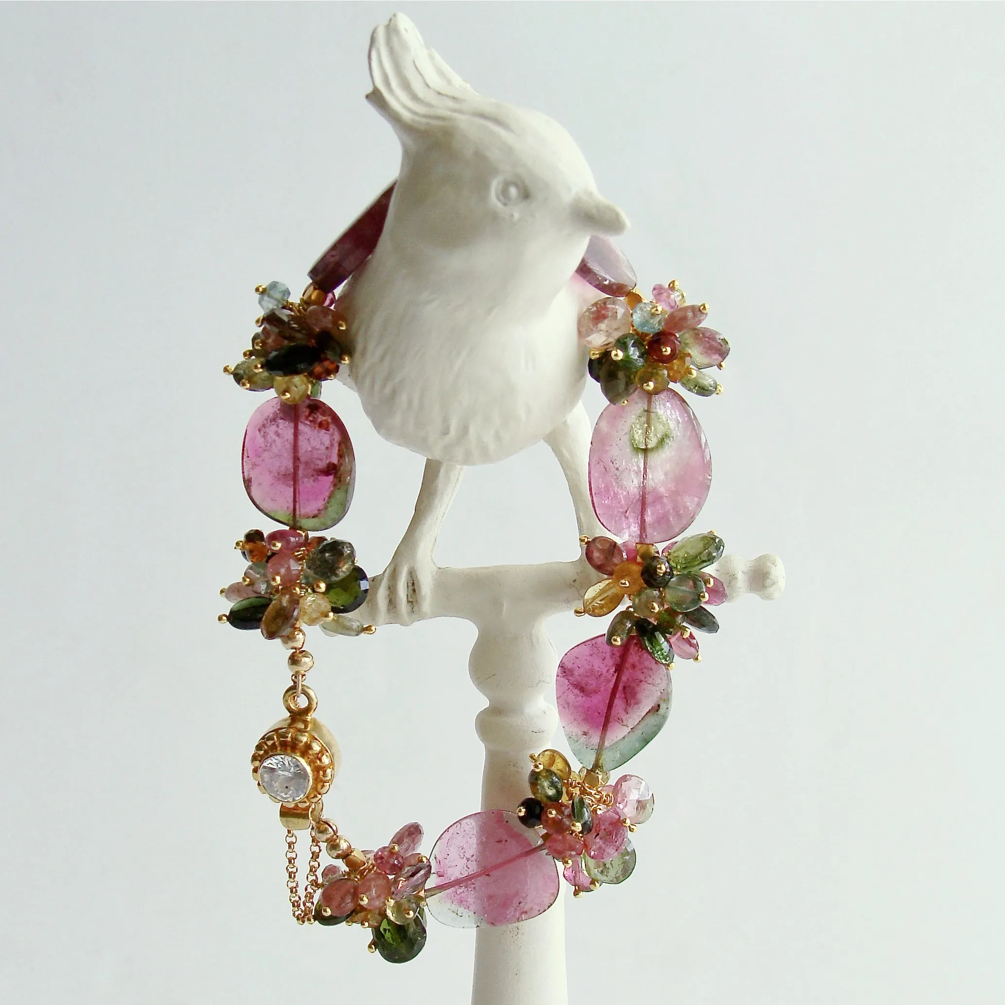 Watermelon Tourmaline Slices Tourmaline Cluster Bracelet -  Clarissa VII Bracelet