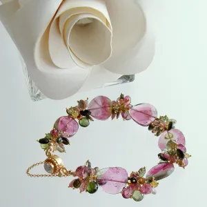 Watermelon Tourmaline Slices Tourmaline Cluster Bracelet -  Clarissa VII Bracelet