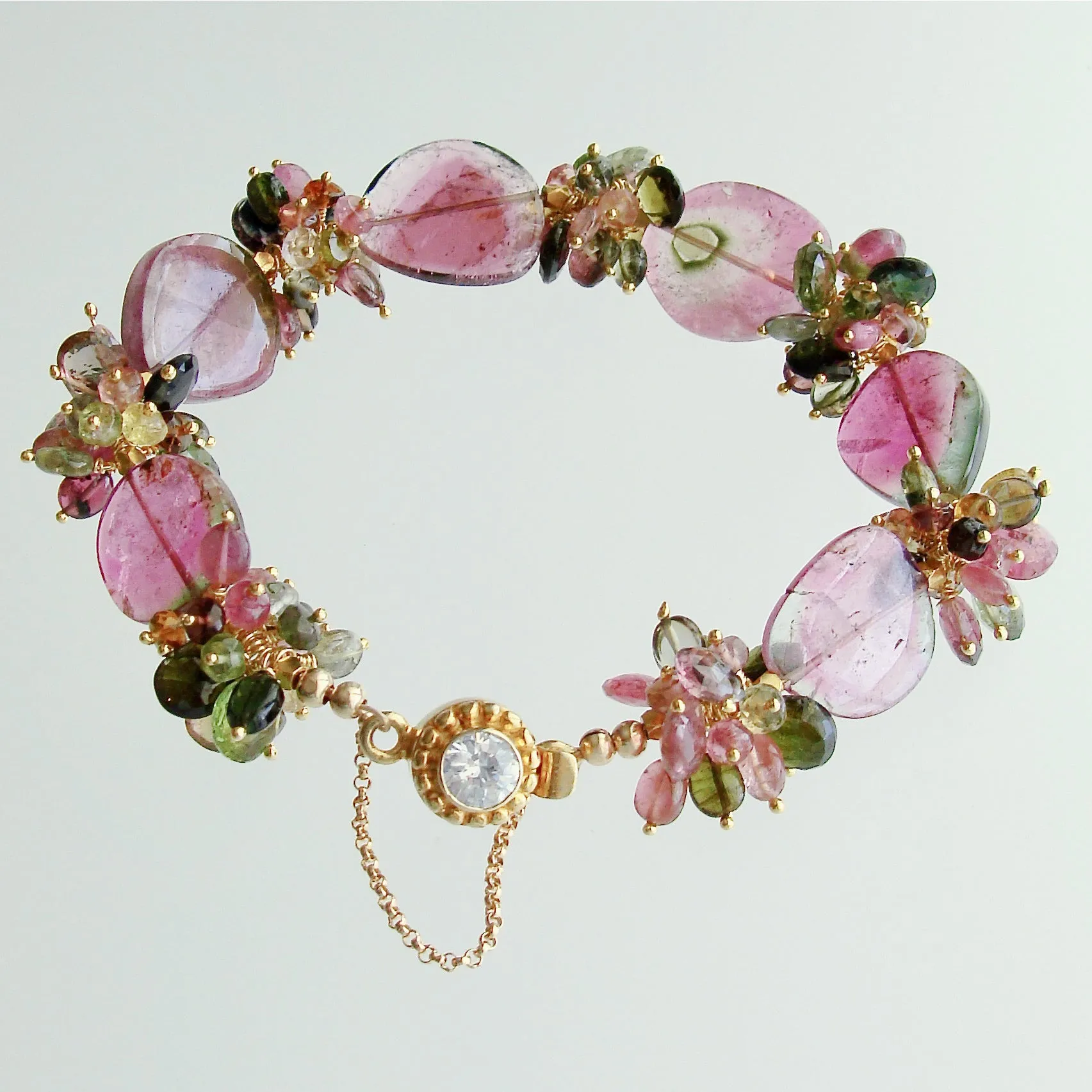 Watermelon Tourmaline Slices Tourmaline Cluster Bracelet -  Clarissa VII Bracelet