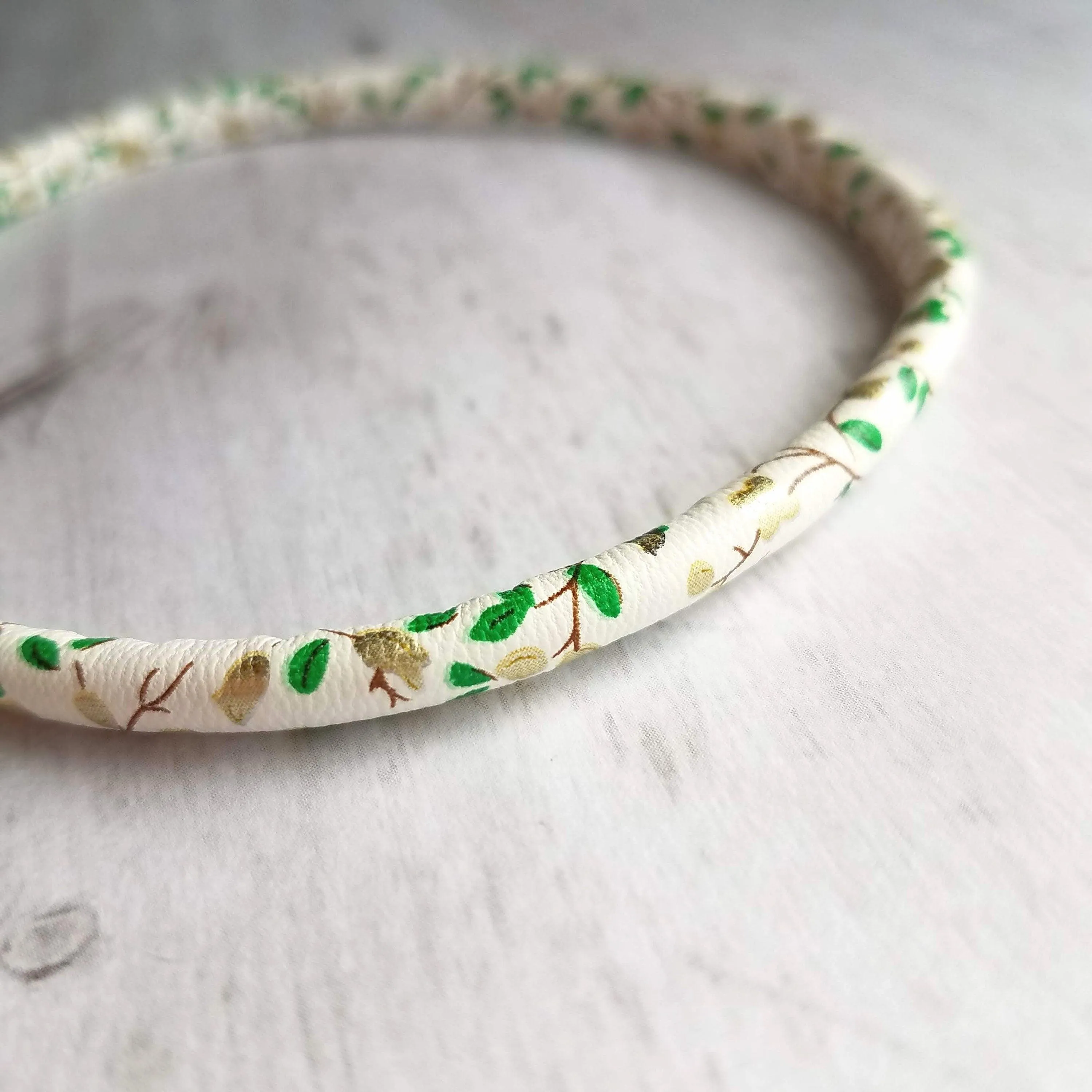 White Faux Leather Bracelet, vegan bracelet, imitation leather bracelet, white cord bracelet, double wrap bracelet, leaf wrap, gold clasp