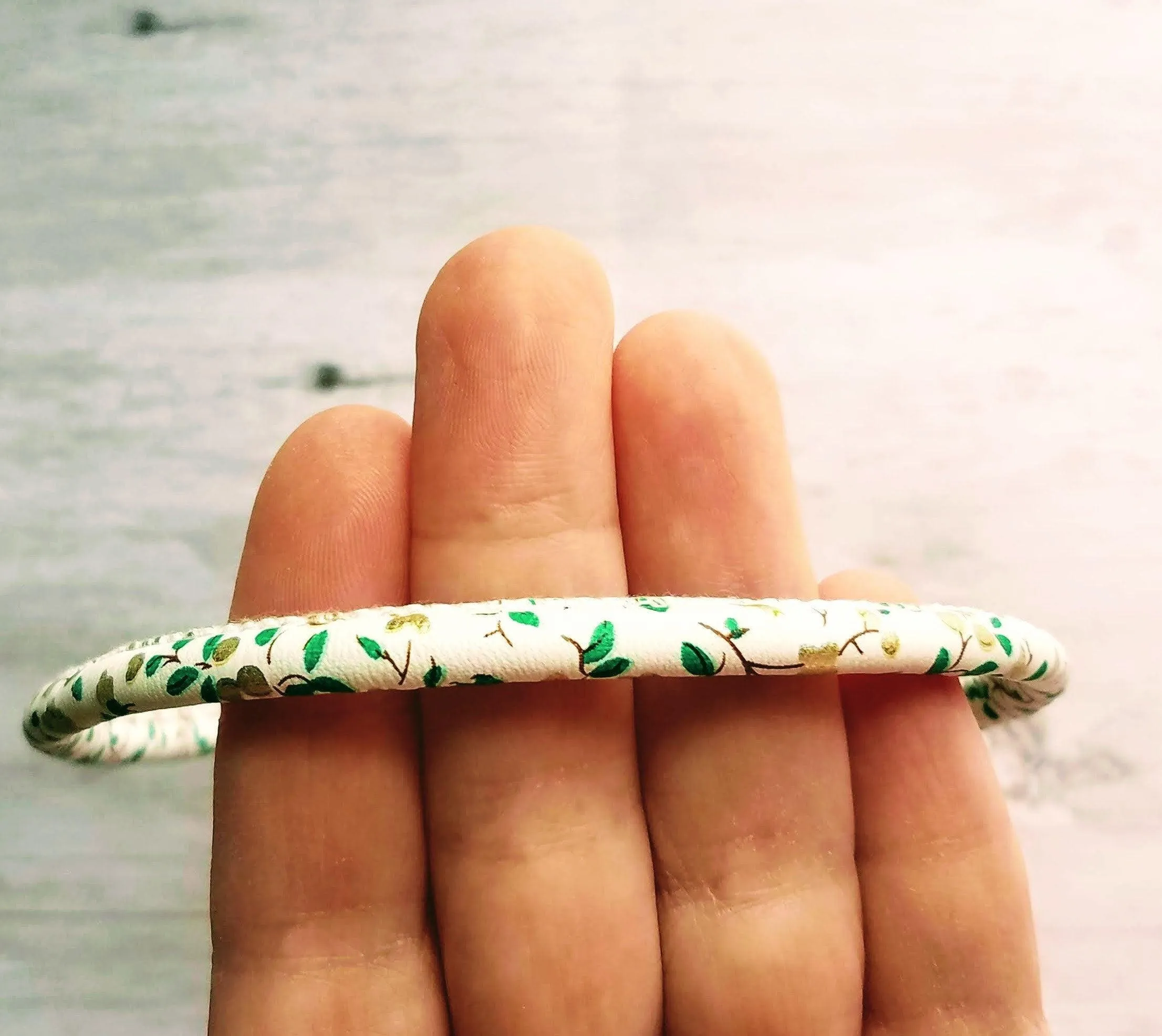 White Faux Leather Bracelet, vegan bracelet, imitation leather bracelet, white cord bracelet, double wrap bracelet, leaf wrap, gold clasp