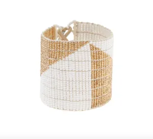 Wide Geometric Warrior Bracelet (White, Gold)
