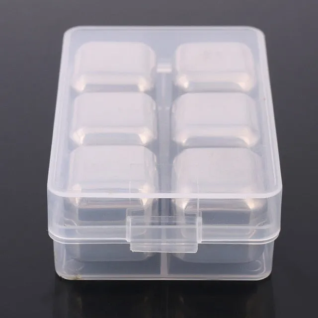 WITUSE 4/6/8 PCS Stainless Steel 304 Whisky Stones Ice Cubes in Package, Whiskey Cooler Rocks,Ice stone islande With Plastic Box