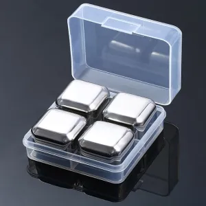 WITUSE 4/6/8 PCS Stainless Steel 304 Whisky Stones Ice Cubes in Package, Whiskey Cooler Rocks,Ice stone islande With Plastic Box