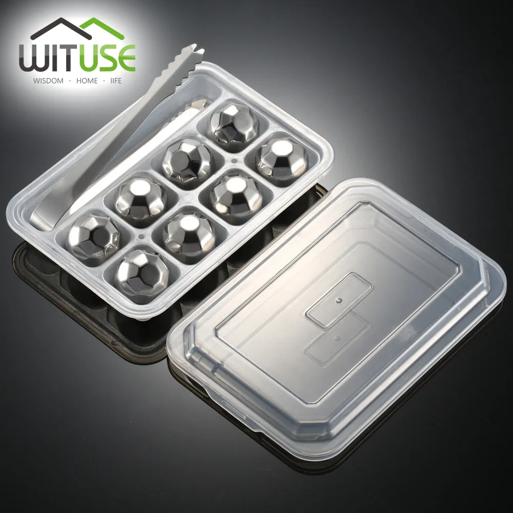 WITUSE 4/6/8 PCS Stainless Steel 304 Whisky Stones Ice Cubes in Package, Whiskey Cooler Rocks,Ice stone islande With Plastic Box