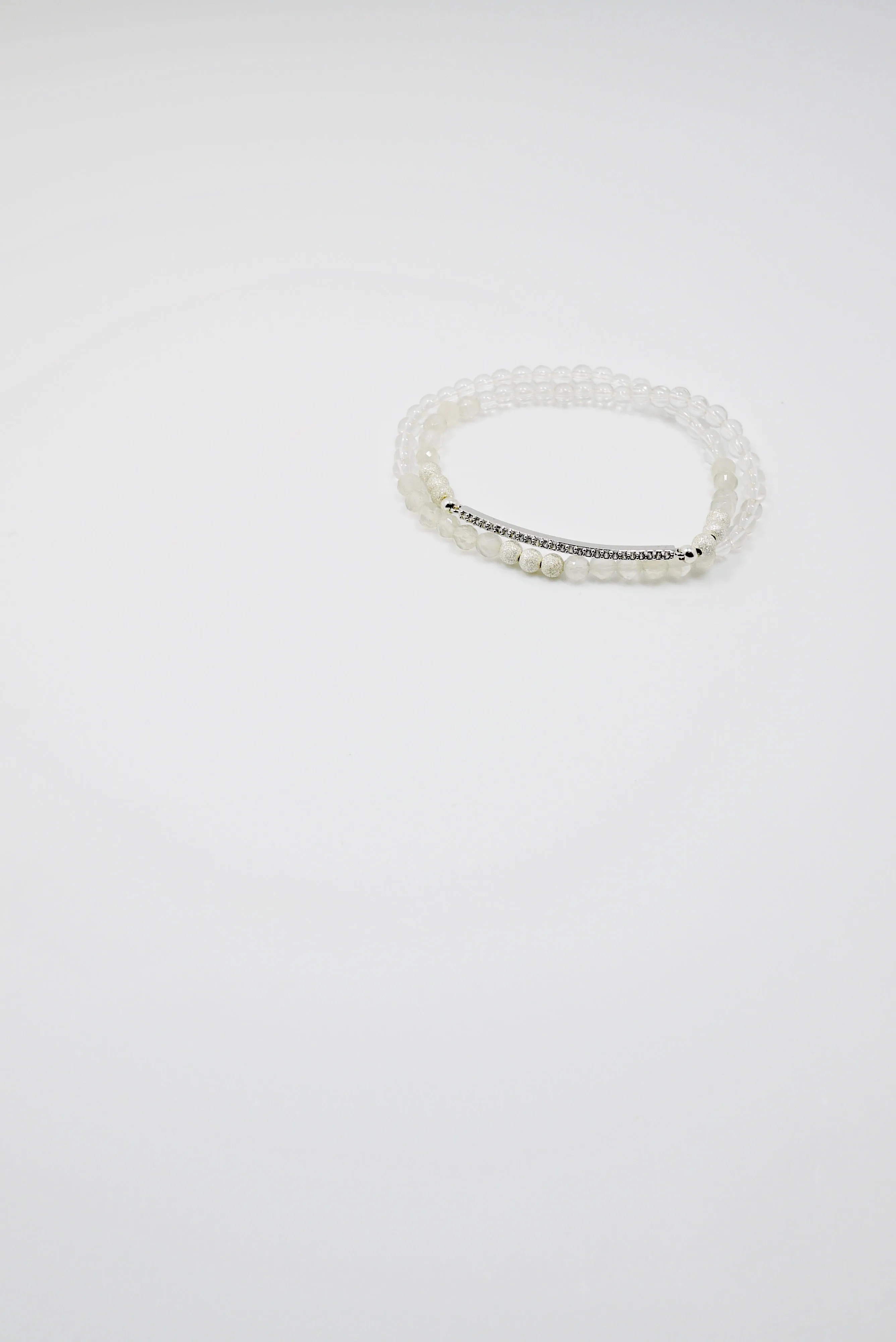 Women's Clear Quartz, Stardust Silver, Silver Pavé Bar Bracelet