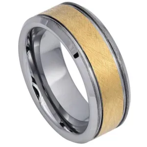 Yellow Gold IP Plated Ice Finish Center High Polished Stepped/Beveled Edge - 8mm